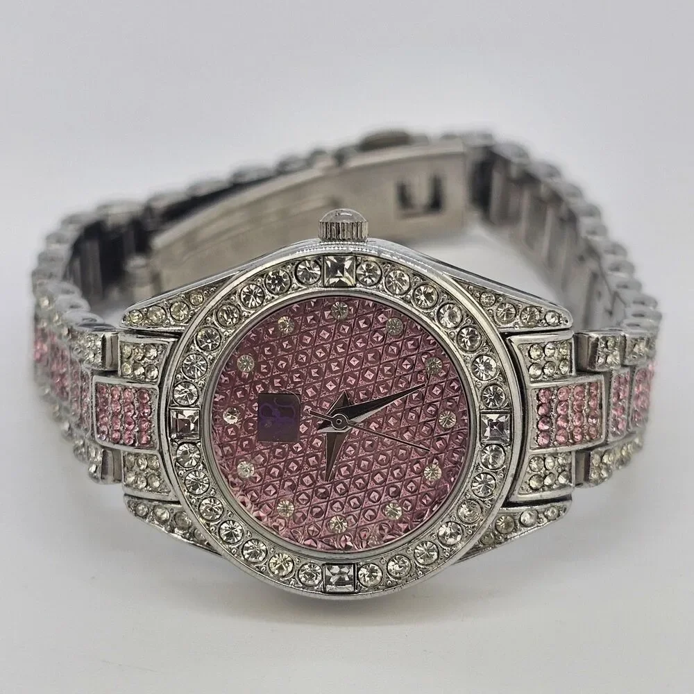 25MM Women's Watch Pink Crystal Dial Pink Gray Bracelet Band‎ 6.5